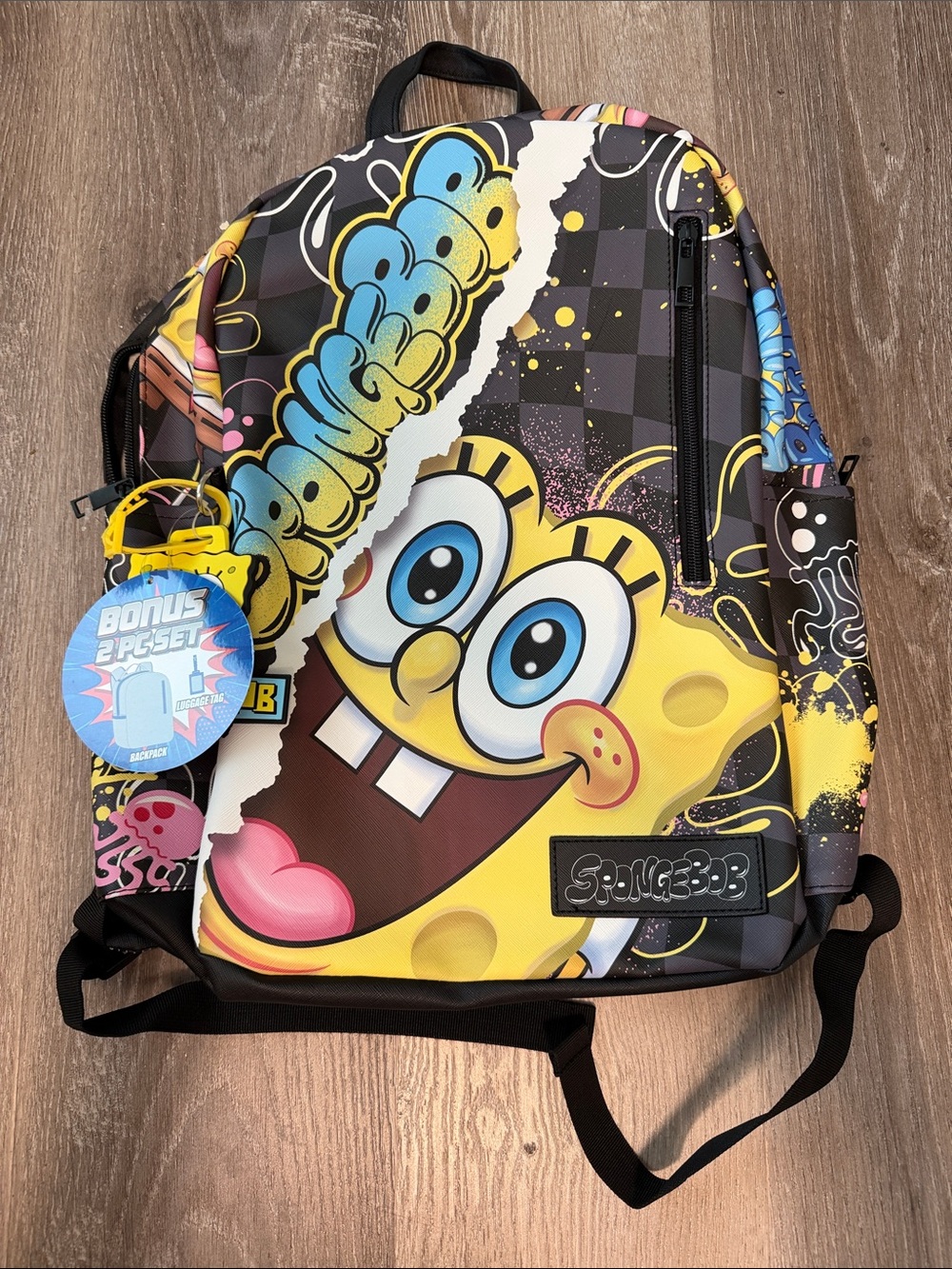 SpongeBob Squarepants Colorful Graphic Kids Backpack - Yellow, Blue, Pink, Black
